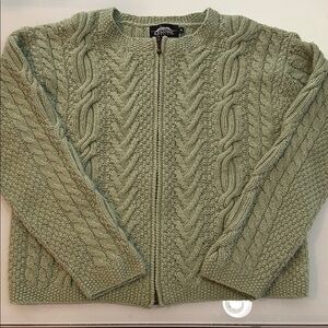 Icelandic Designs Light Green Cable Knit silk angora Cardigan St. Patrick’s Day